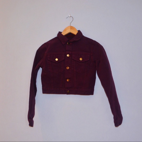 burgundy cropped denim jacket
